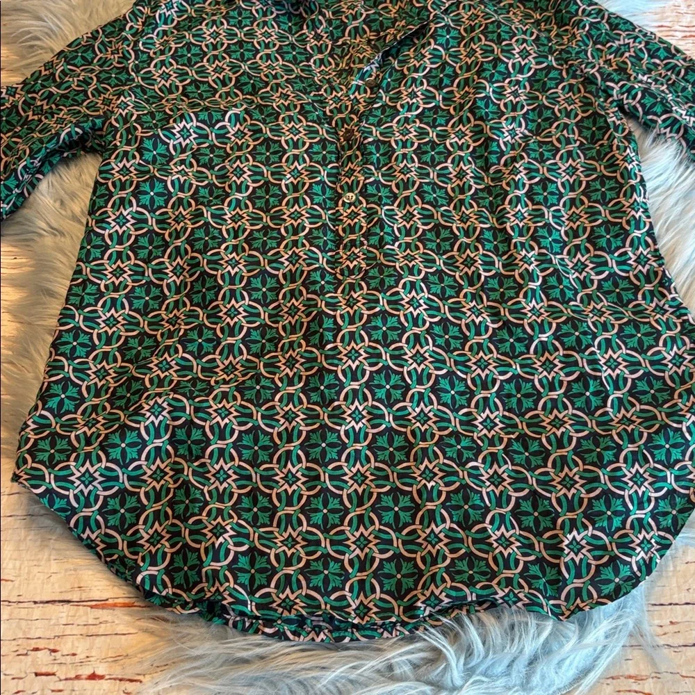 J. Crew Lattice Medallion Popover Silk Blend Blouse sz 2